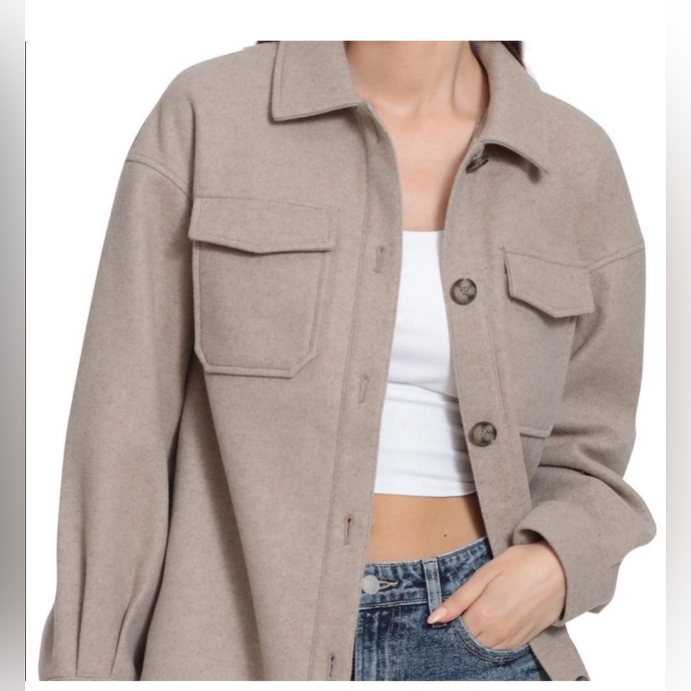 Anthropologie Avec Les Filles Oat Melange Oversized Faux Wool Shacket NWOT S-M